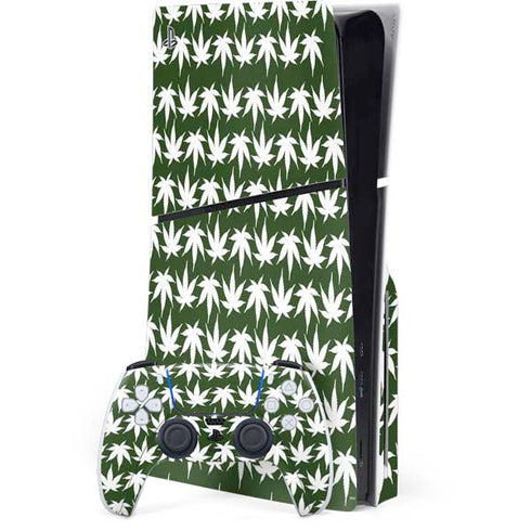 Marijuana Leaf White Pattern PlayStation PS5 Skins